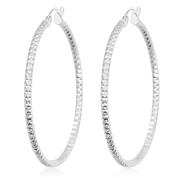 Shop Lc Sterling Silver 40mmx2mm Groove Textured Hoop Earrings 4 Grams