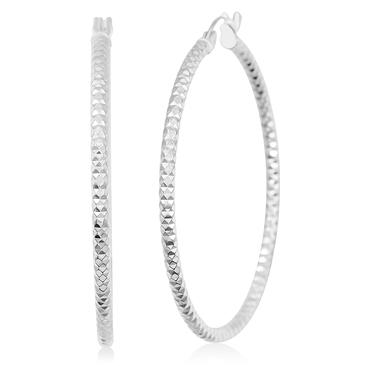 shop lc Sterling Silver 40mmx2mm Groove Textured Hoop Earrings 4 Grams