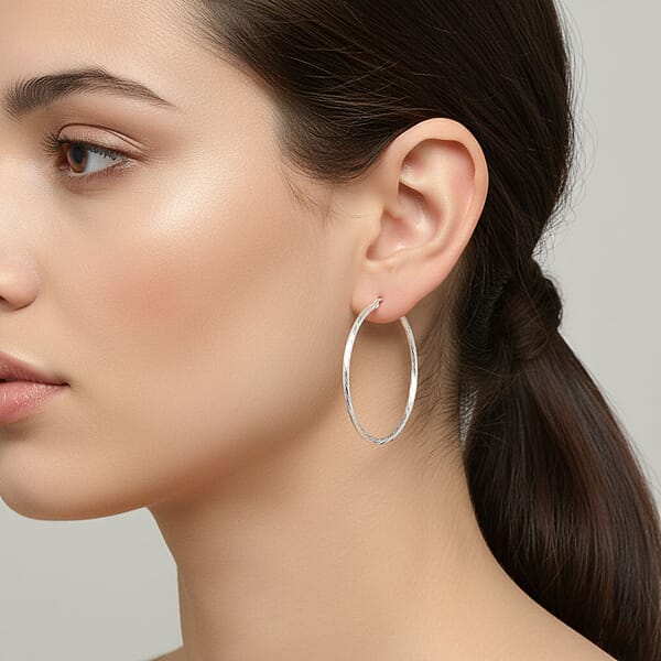 Shop Lc Sterling Silver 50mm X 1.9mm Twisted Lines Hoop Earrings 5 Grams