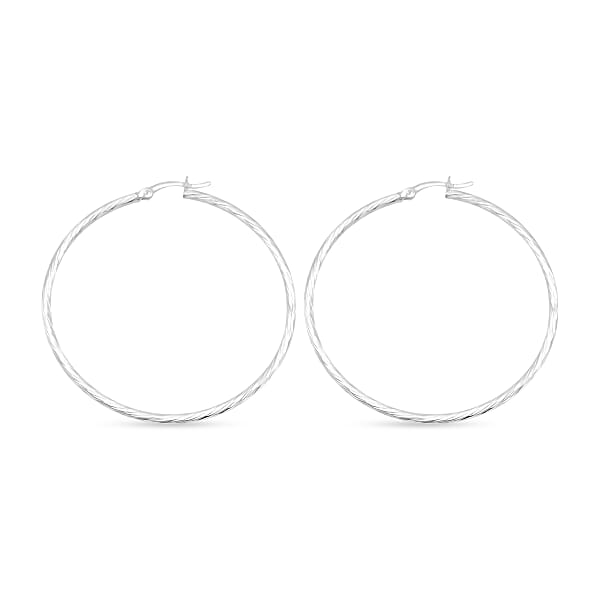 Shop Lc Sterling Silver 50mm X 1.9mm Twisted Lines Hoop Earrings 5 Grams