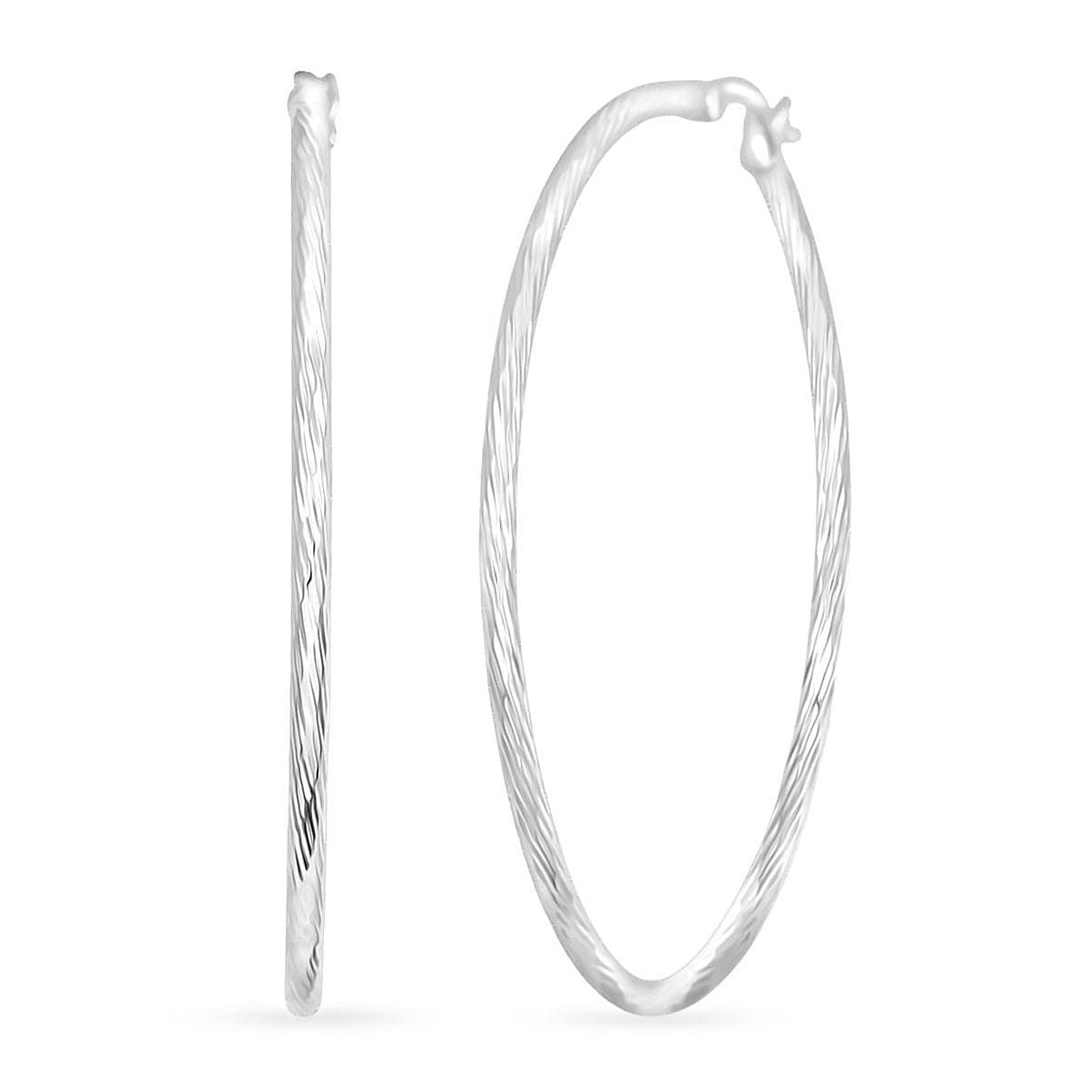 shop lc Sterling Silver 50mm x 1.9mm Twisted Lines Hoop Earrings 5 Grams