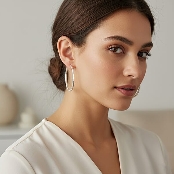 Shop Lc Sterling Silver 50mmx2.95mm Spiral Groove Hoop Earrings 7.6 Grams