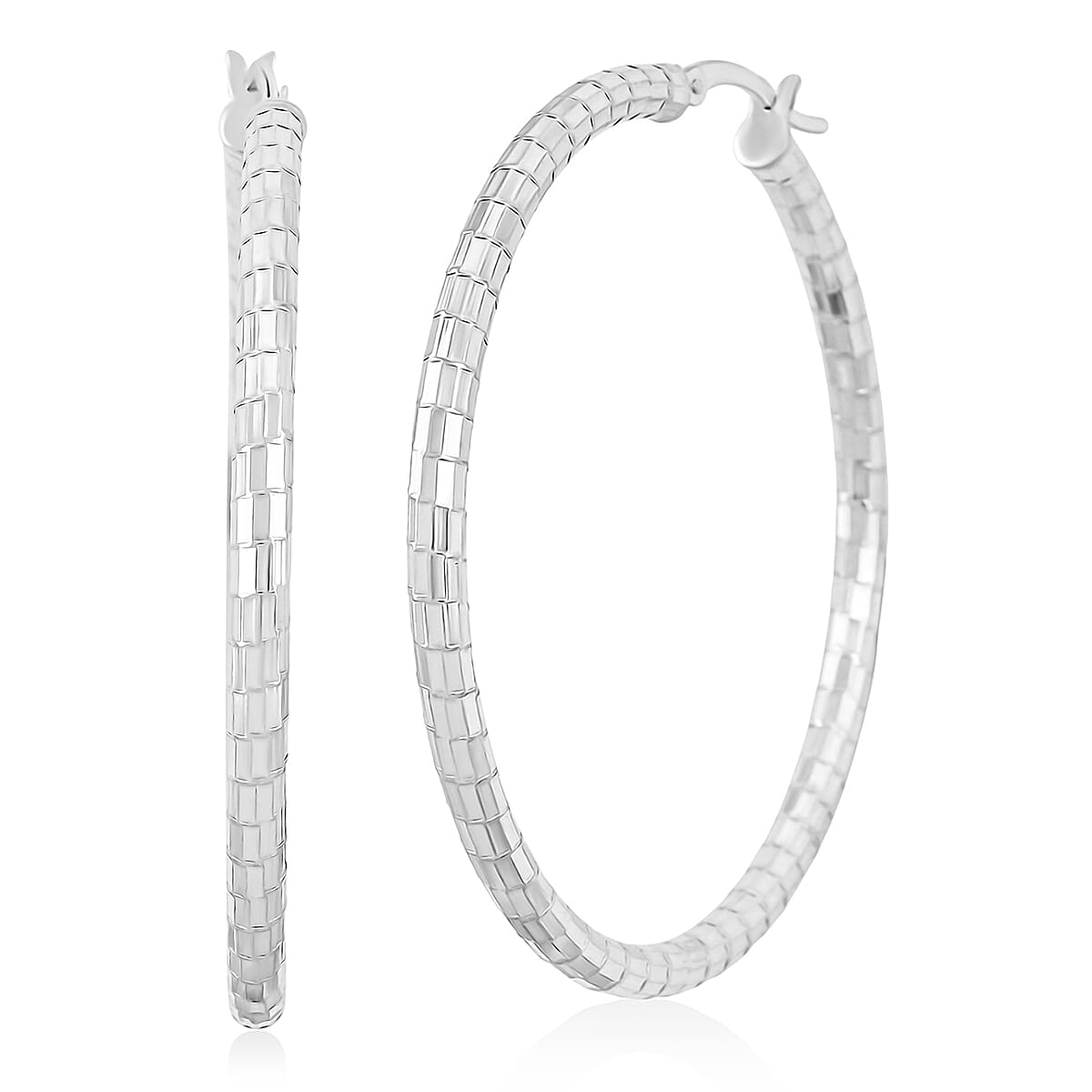 shop lc Sterling Silver 50mmx2.95mm Spiral Groove Hoop Earrings 7.6 Grams