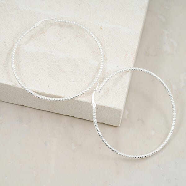 Shop Lc Sterling Silver 50mmx2mm Groove Textured Hoop Earrings 5 Grams