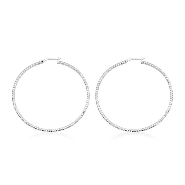 Shop Lc Sterling Silver 50mmx2mm Groove Textured Hoop Earrings 5 Grams