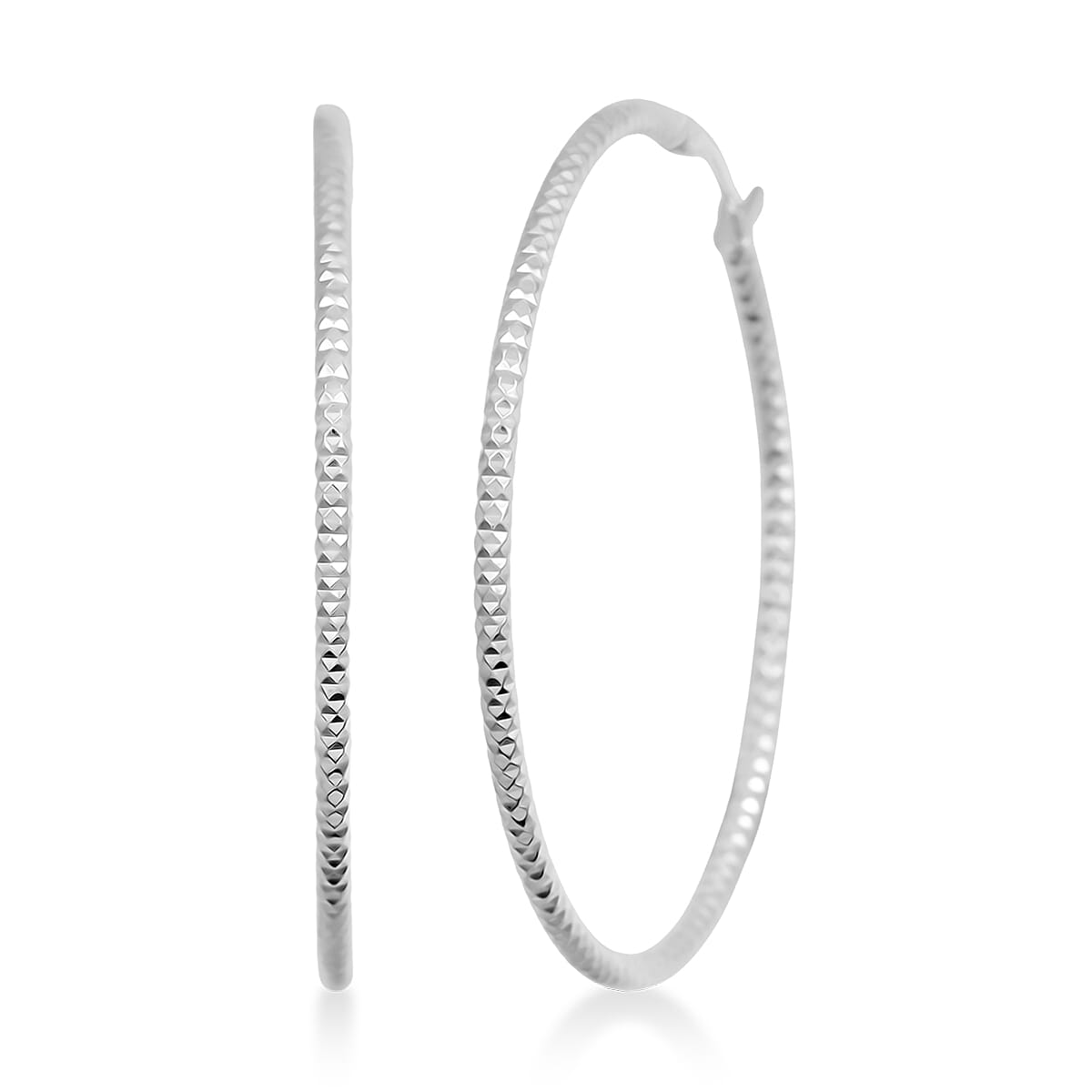 shop lc Sterling Silver 50mmx2mm Groove Textured Hoop Earrings 5 Grams