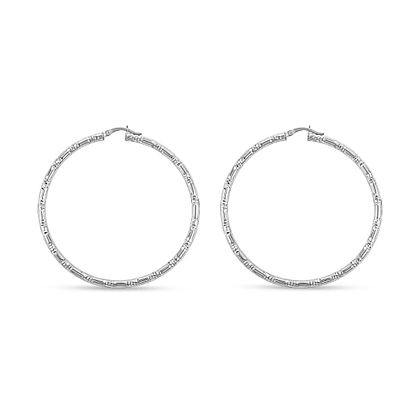 Shop Lc Sterling Silver 60mm X 3mm Station Groove Hoop Earrings 9.60 Grams