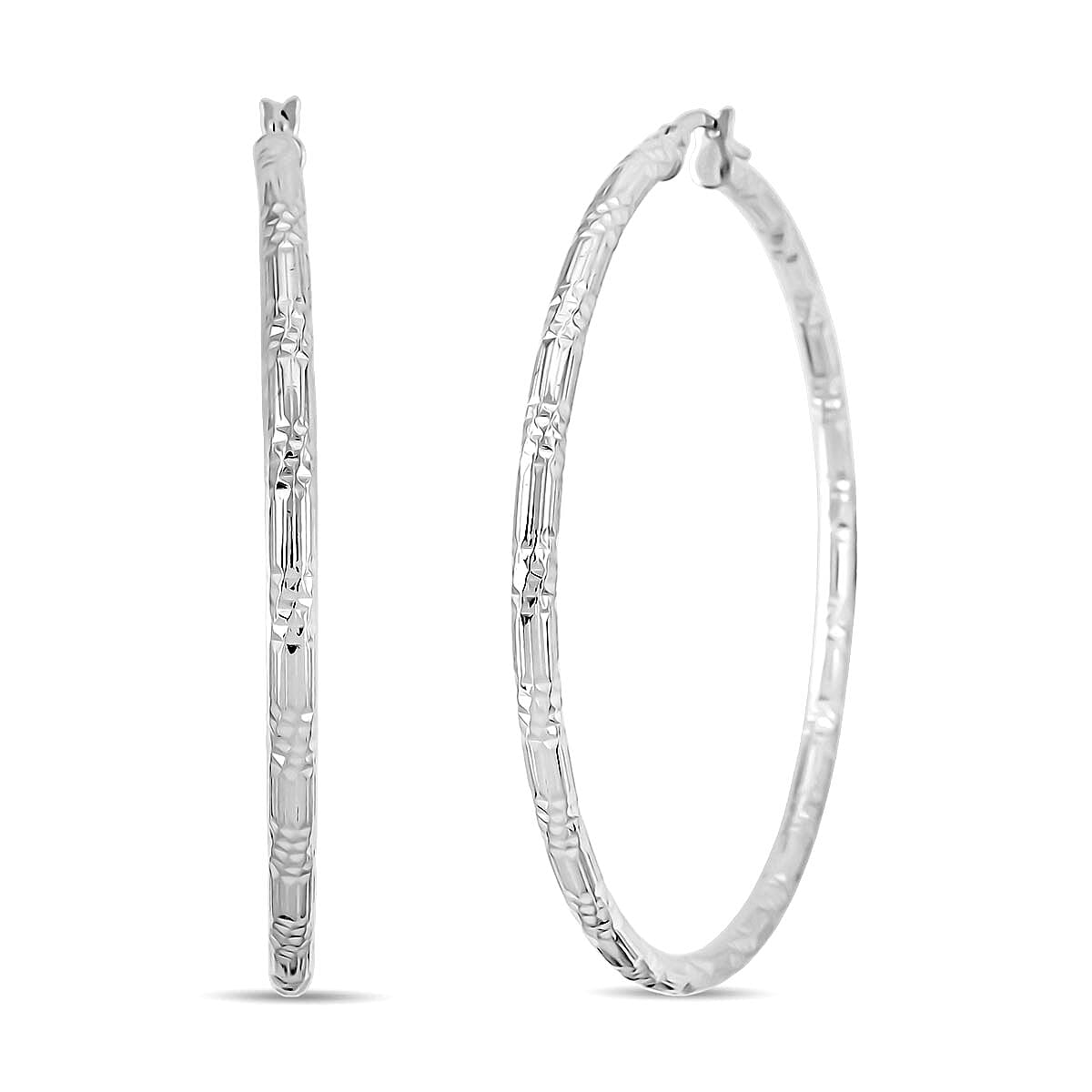 shop lc Sterling Silver 60mm x 3mm Station Groove Hoop Earrings 9.60 Grams