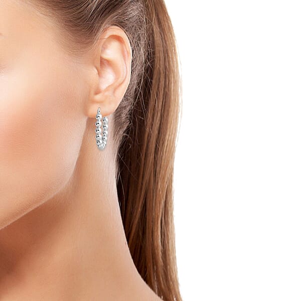 Shop Lc Sterling Silver Beaded Hoop Earrings 4.30 Grams