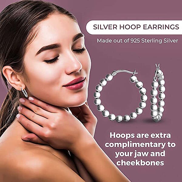 Shop Lc Sterling Silver Beaded Hoop Earrings 4.30 Grams