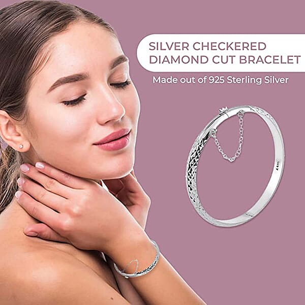 Shop Lc Sterling Silver Checkered Diamond Cut Bangle Bracelet (7 In) 7.7 Grams