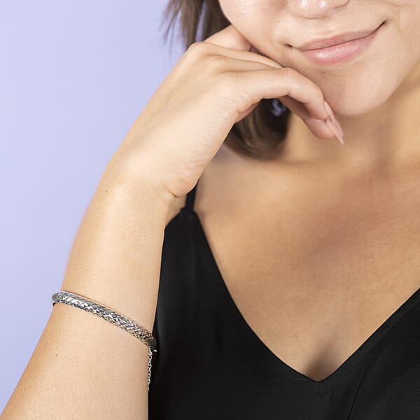 Shop Lc Sterling Silver Checkered Diamond Cut Bangle Bracelet (7 In) 7.7 Grams