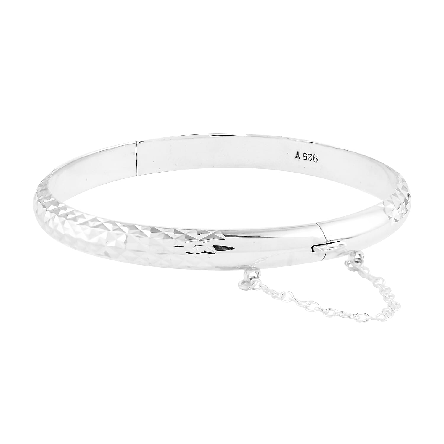 shop lc Sterling Silver Checkered Diamond Cut Bangle Bracelet (7 In) 7.7 Grams