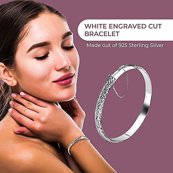 Shop Lc Sterling Silver Diamond-cut Bangle Bracelet (7.25 In) 8.4 Grams
