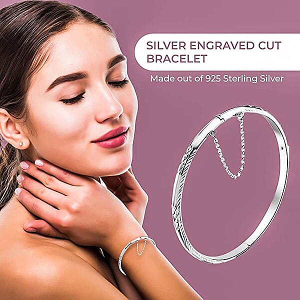 Shop Lc Sterling Silver Diamond Cut Bangle Bracelet (7.50 In) 7.85 Grams