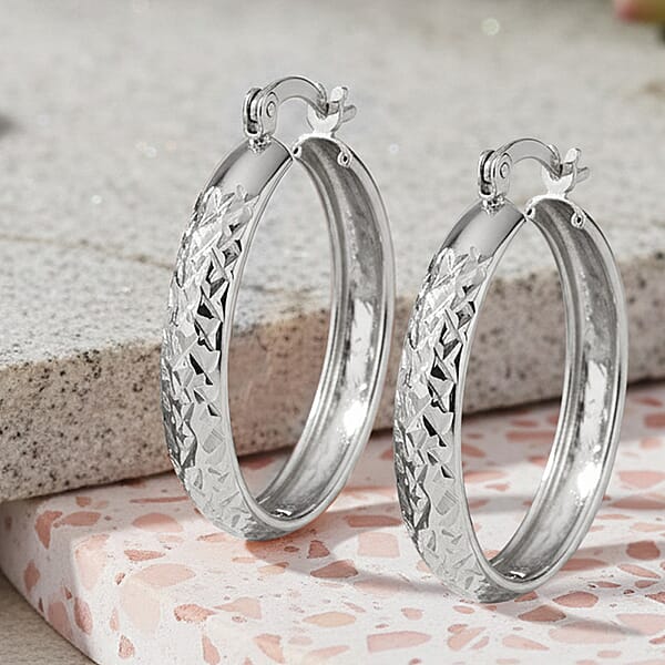 Shop Lc Sterling Silver Diamond Cut Hoop Earrings 2.60 Grams