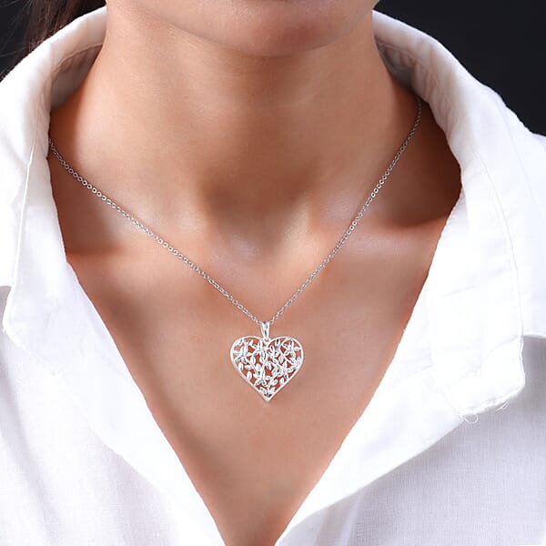 Shop Lc Sterling Silver Heart Pendant With Stainless Steel Necklace 20 Inches
