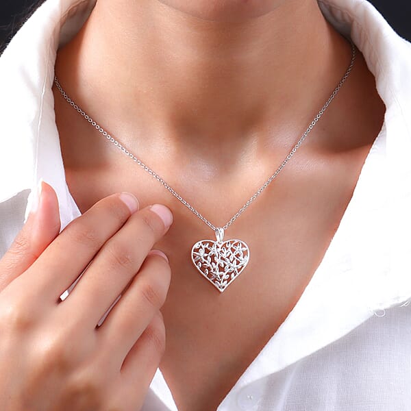 Shop Lc Sterling Silver Heart Pendant With Stainless Steel Necklace 20 Inches
