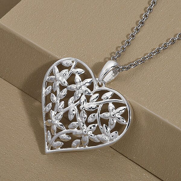 Shop Lc Sterling Silver Heart Pendant With Stainless Steel Necklace 20 Inches