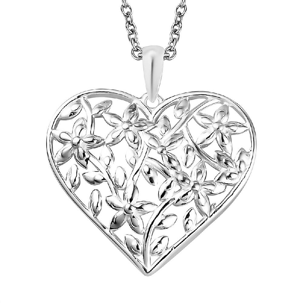 shop lc Sterling Silver Heart Pendant with Stainless Steel Necklace 20 Inches