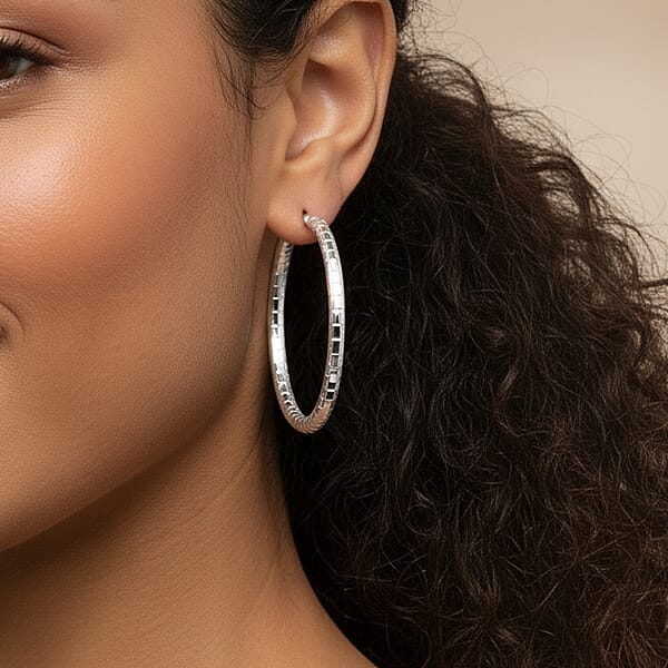 Shop Lc Sterling Silver Spiral Groove Hoop Earrings (12 Grams 60x4mm)