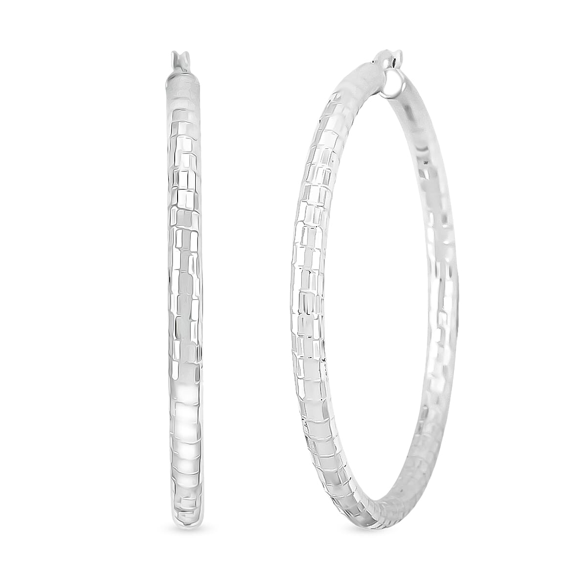shop lc Sterling Silver Spiral Groove Hoop Earrings (12 Grams 60x4mm)