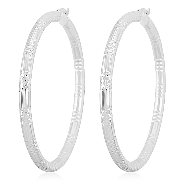 Shop Lc Sterling Silver Station Groove Hoop Earrings (12.6 Grams 60x4mm)