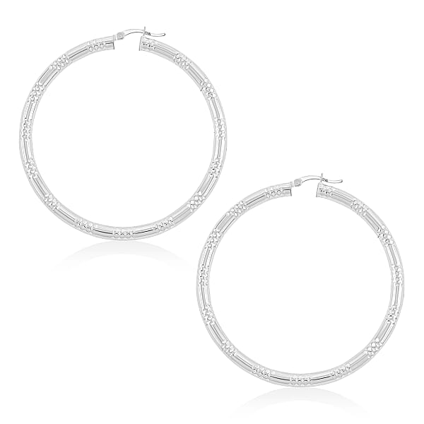 Shop Lc Sterling Silver Station Groove Hoop Earrings (12.6 Grams 60x4mm)