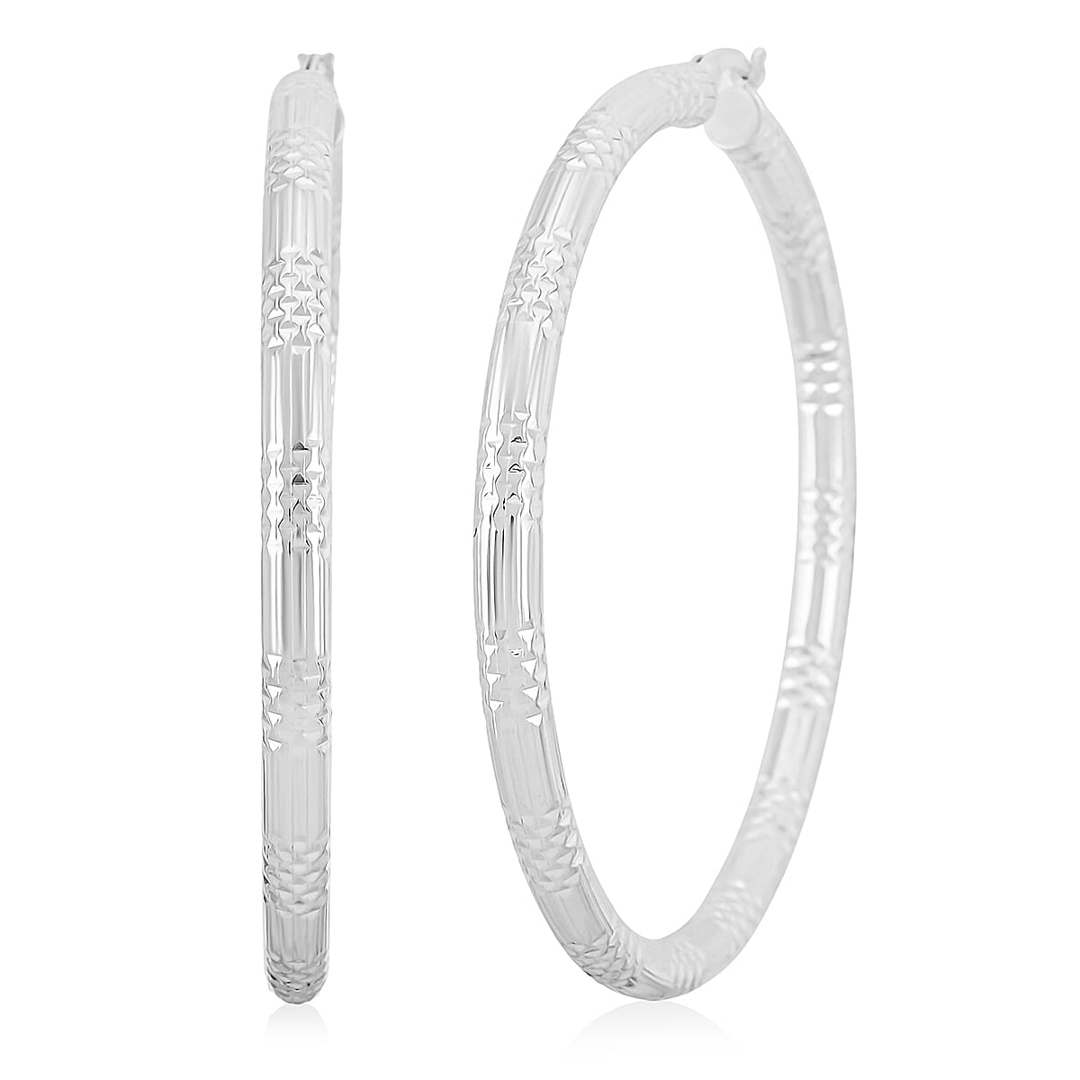 shop lc Sterling Silver Station Groove Hoop Earrings (12.6 Grams 60x4mm)