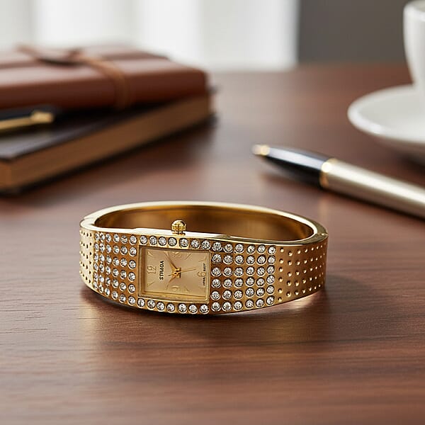 Shop Lc Strada Austrian Crystal Japanese Movement Bangle Watch (6.5In) In Goldtone