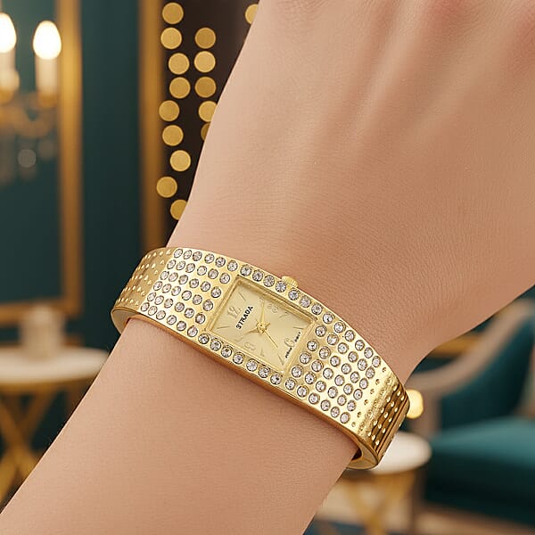 Shop Lc Strada Austrian Crystal Japanese Movement Bangle Watch (6.5In) In Goldtone