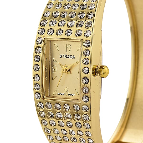 Shop Lc Strada Austrian Crystal Japanese Movement Bangle Watch (6.5In) In Goldtone