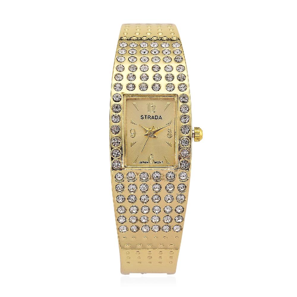 shop lc Strada Austrian Crystal Japanese Movement Bangle Watch (6.5In) in Goldtone