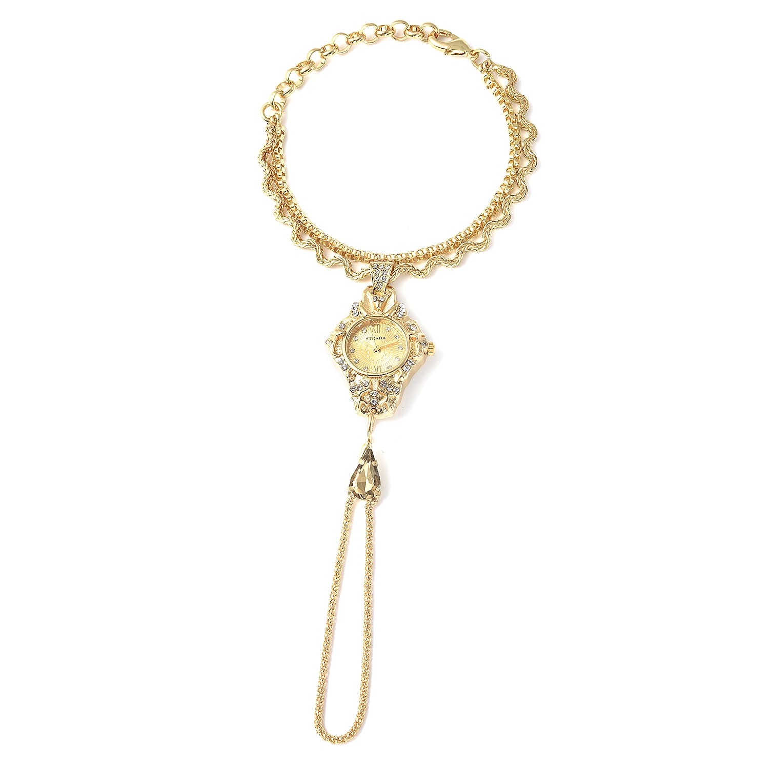 shop lc Strada Austrian Crystal Japanese Movement Bracelet Ring Watch in Goldtone
