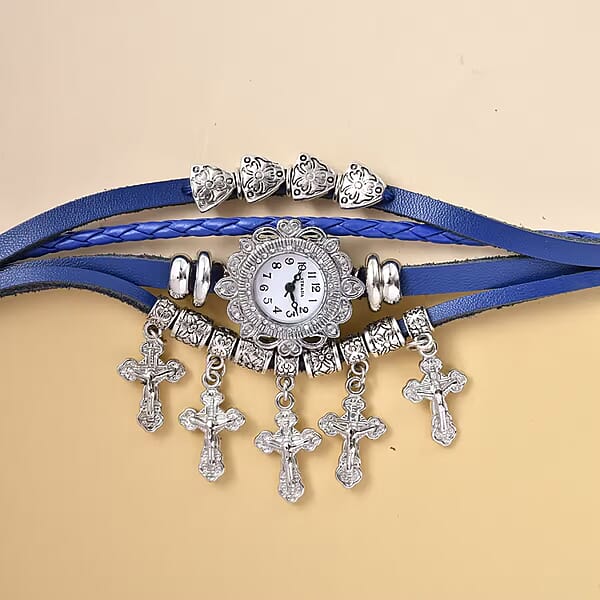 Shop Lc Strada Austrian Crystal Japanese Movement Cross Pattern Multi Layer Bracelet Watch With Leather Strap (8 In-9 In)