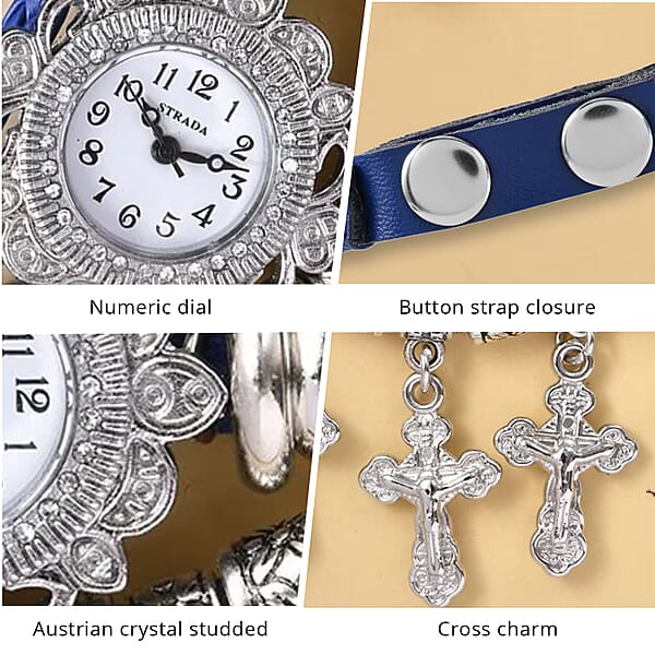 Shop Lc Strada Austrian Crystal Japanese Movement Cross Pattern Multi Layer Bracelet Watch With Leather Strap (8 In-9 In)