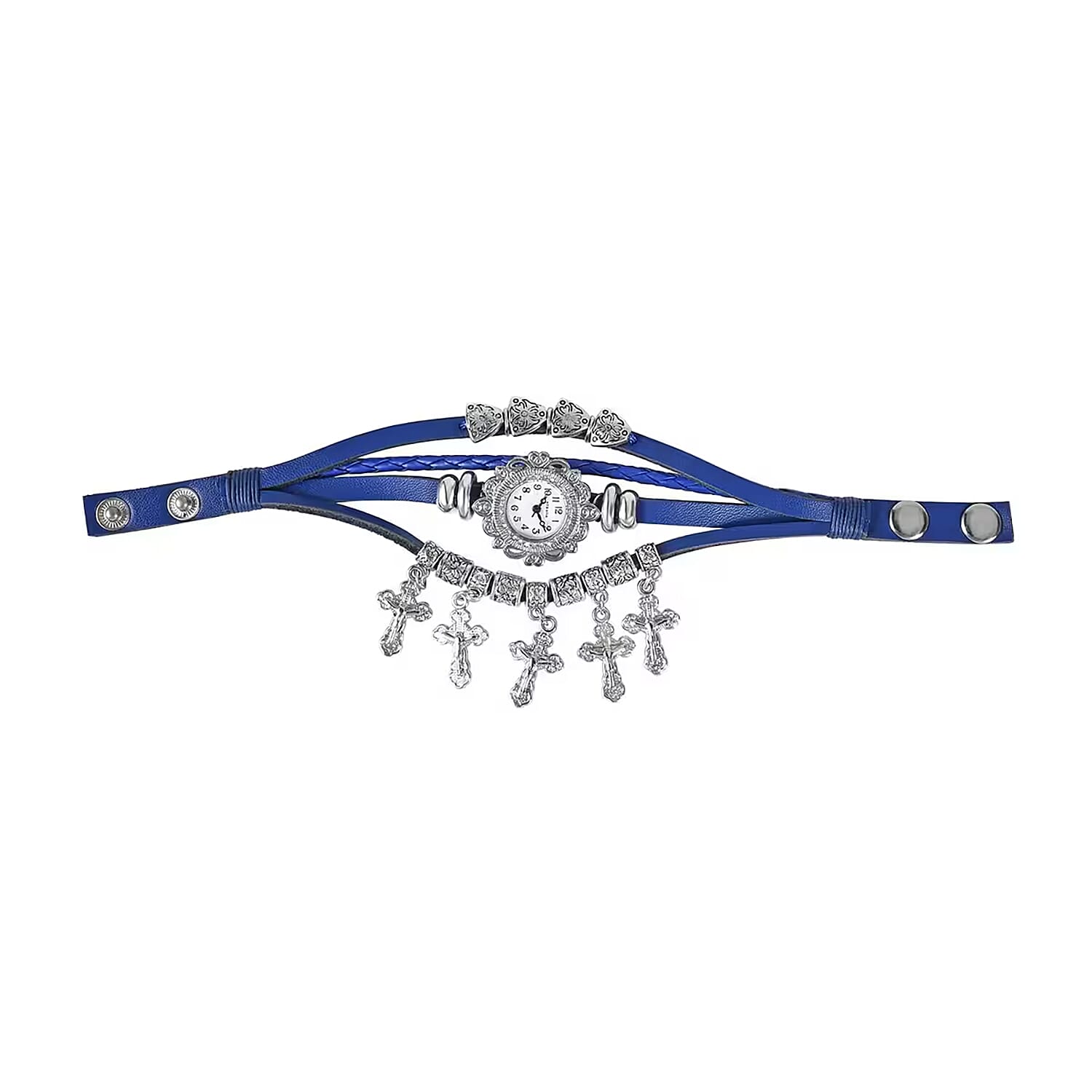 shop lc Strada Austrian Crystal Japanese Movement Cross Pattern Multi Layer Bracelet Watch with Leather Strap (8 In-9 In)