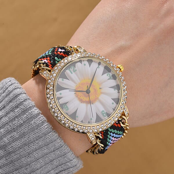 Shop Lc Strada Austrian Crystal Japanese Movement Daisy Bloom Pattern Watch With Braided Band