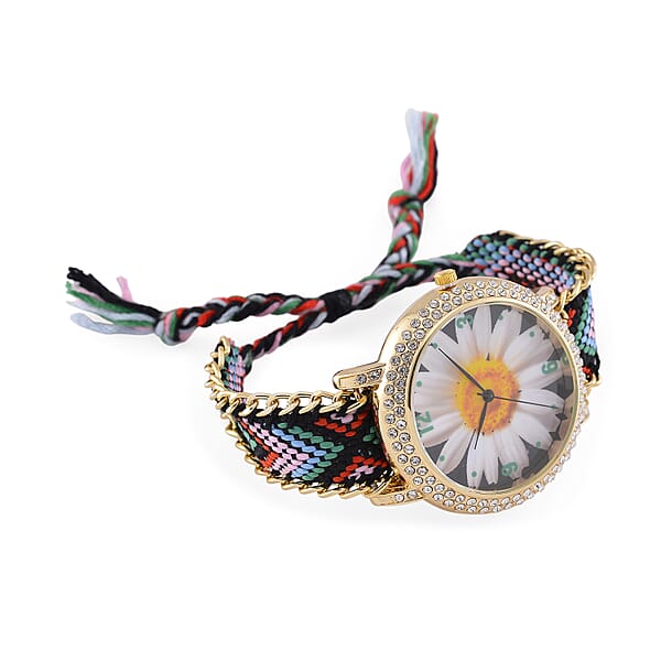 Shop Lc Strada Austrian Crystal Japanese Movement Daisy Bloom Pattern Watch With Braided Band