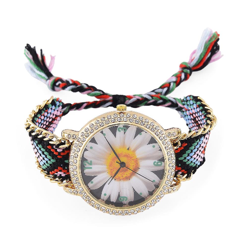 shop lc Strada Austrian Crystal Japanese Movement Daisy Bloom Pattern Watch with Braided Band