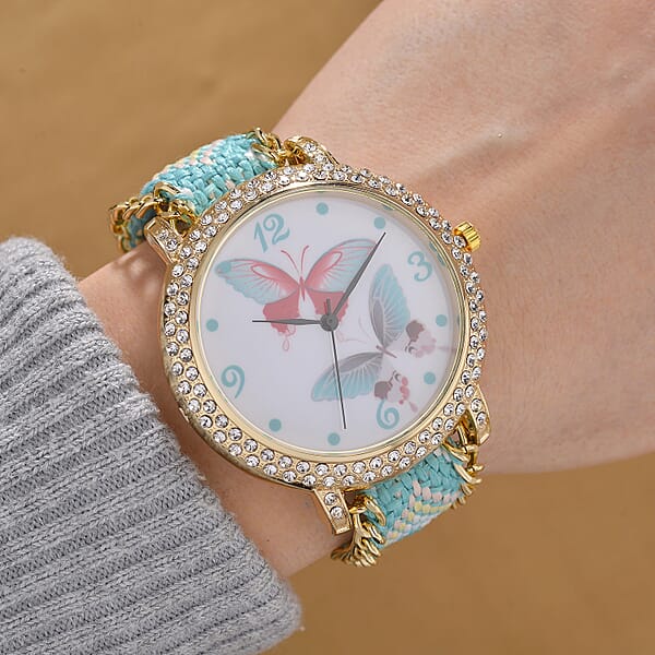 Shop Lc Strada Austrian Crystal Japanese Movement Double Butterfly Pattern Watch With Braided Band