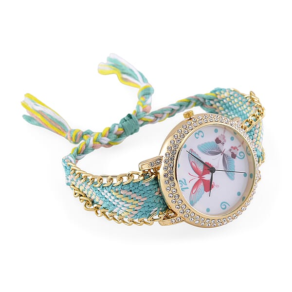Shop Lc Strada Austrian Crystal Japanese Movement Double Butterfly Pattern Watch With Braided Band