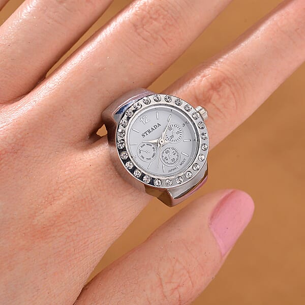 Shop Lc Strada Austrian Crystal Japanese Movement Ring Watch In Stainless Steel (Size 5-7)