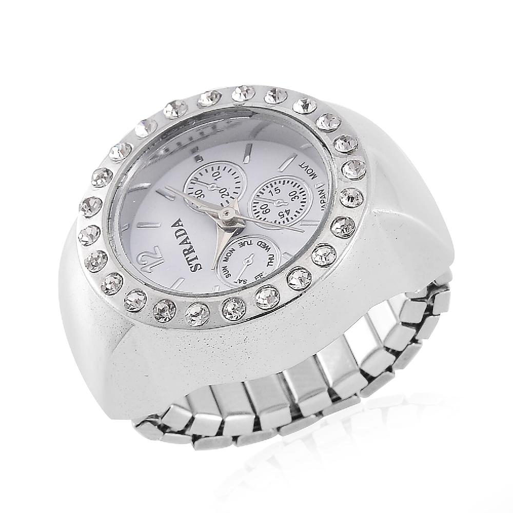 shop lc Strada Austrian Crystal Japanese Movement Ring Watch in Stainless Steel (Size 5-7)