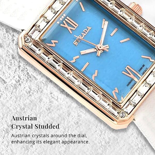 Shop Lc Strada Austrian Crystal Japanese Movement Simulated Turquoise Dial Watch With White Faux Leather Strap (33x26mm) (7.0-8.0Inches)
