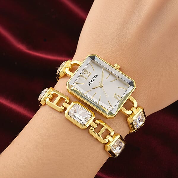 Shop Lc Strada Austrian Crystal Japanese Movement Watch And Goldtone Bracelet (8In)