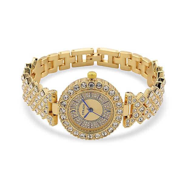 Shop Lc Strada Austrian Crystal Japanese Movement Watch And Bangle Bracelet (7.5 In) In Goldtone