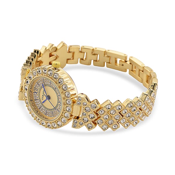 Shop Lc Strada Austrian Crystal Japanese Movement Watch And Bangle Bracelet (7.5 In) In Goldtone