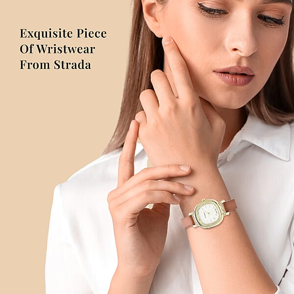 Shop Lc Strada Austrian Crystal Japanese Movement Watch With Brown Faux Leather Strap (27.18mm) (5.25-7 Inches)