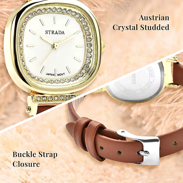 Shop Lc Strada Austrian Crystal Japanese Movement Watch With Brown Faux Leather Strap (27.18mm) (5.25-7 Inches)